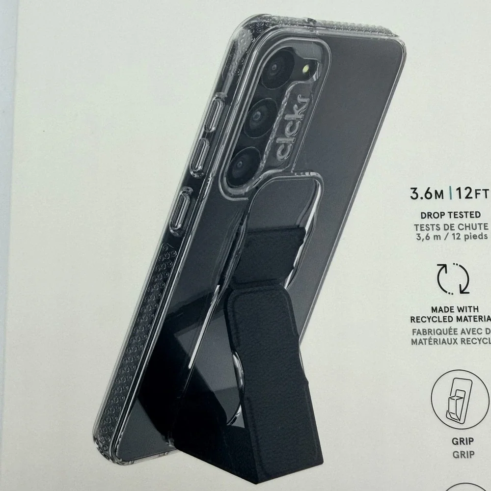 Clckr Stand + Grip Phone Case Clear 12' Drop Protection For Samsung Galaxy S23
